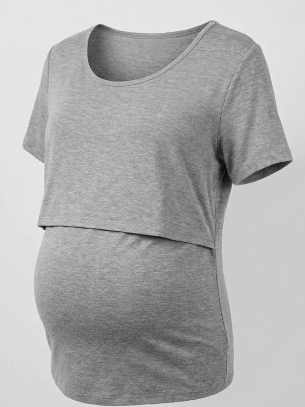 Small Show XL Gray Jersey Knit Nursing Top Short Sleeve Double Layer Maternity